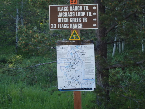 GDMBR: Some interesting trail names, we're on Flagg Ranch Trail.
